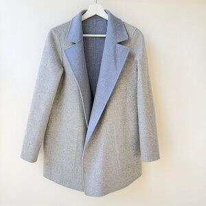 Theory Sileena Reversible Wool & Cashmere Open-Front Coat – Blue / Grey (Size S)